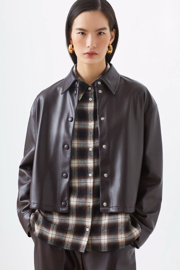 Suncoo Lennox Faux Leather Jacket in Plum