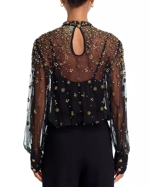 Farm Rio Sequin Blouse Black