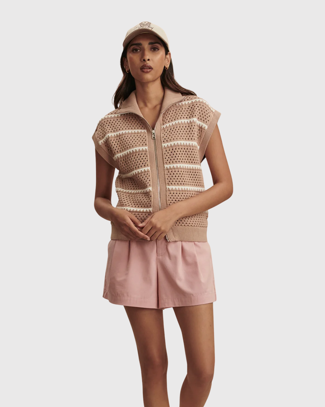 Varley Haney Zip Through Knit Taupe
