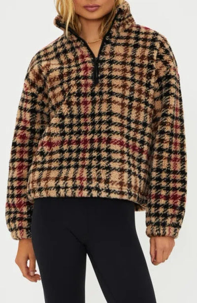 Beach Riot Leona Fleece Half Zip Sweatshirt Houndstooth