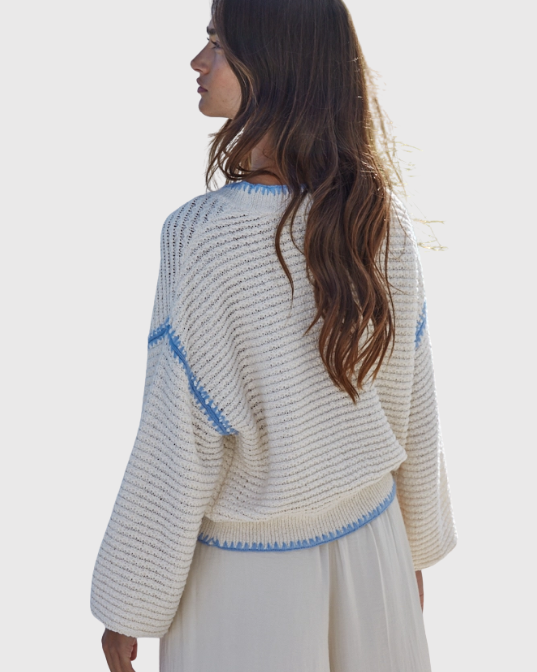 Trend Blue Trim Sweater Cream