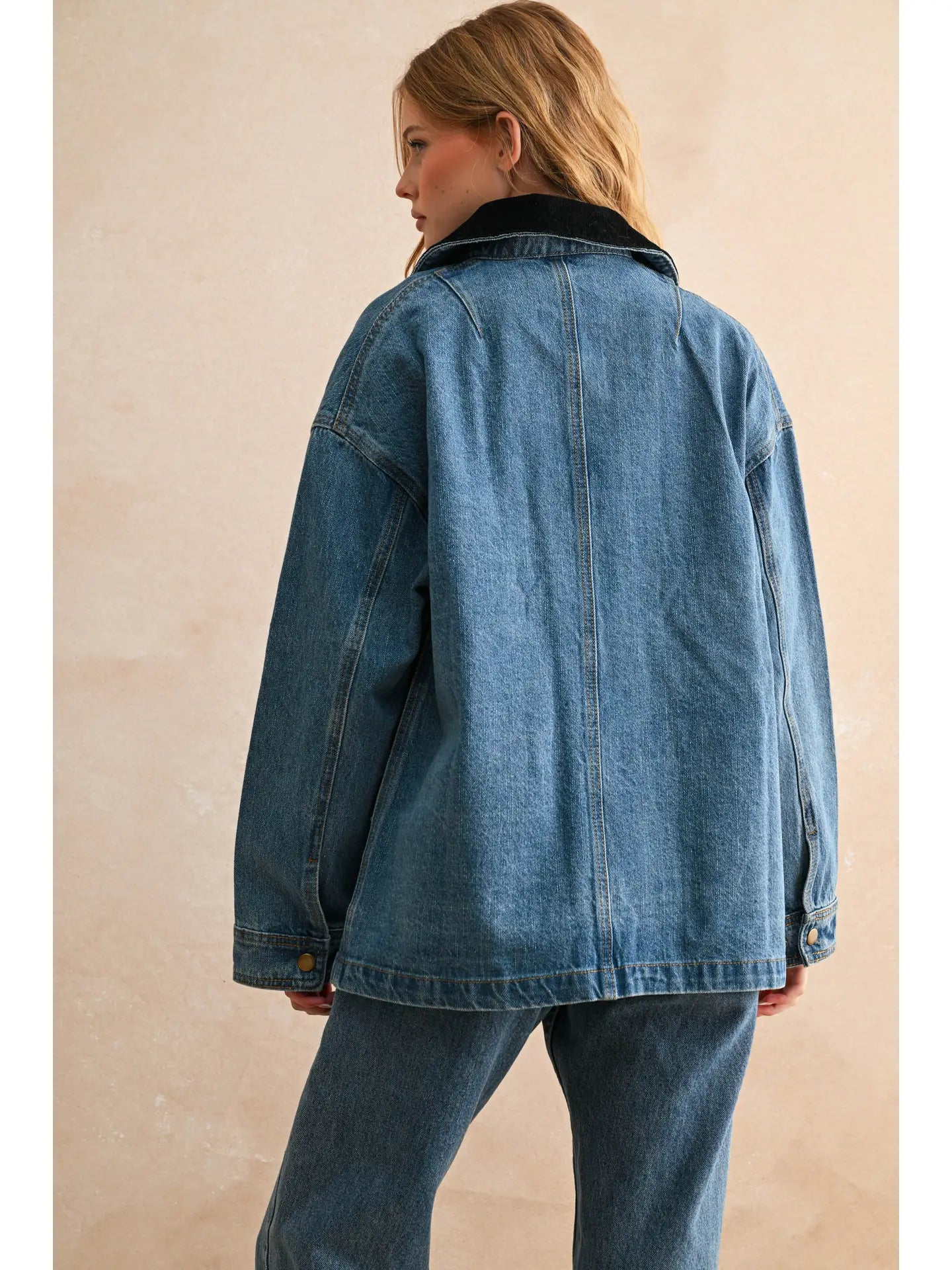 Miou Muse Corduroy Collar Barn Jacket Denim