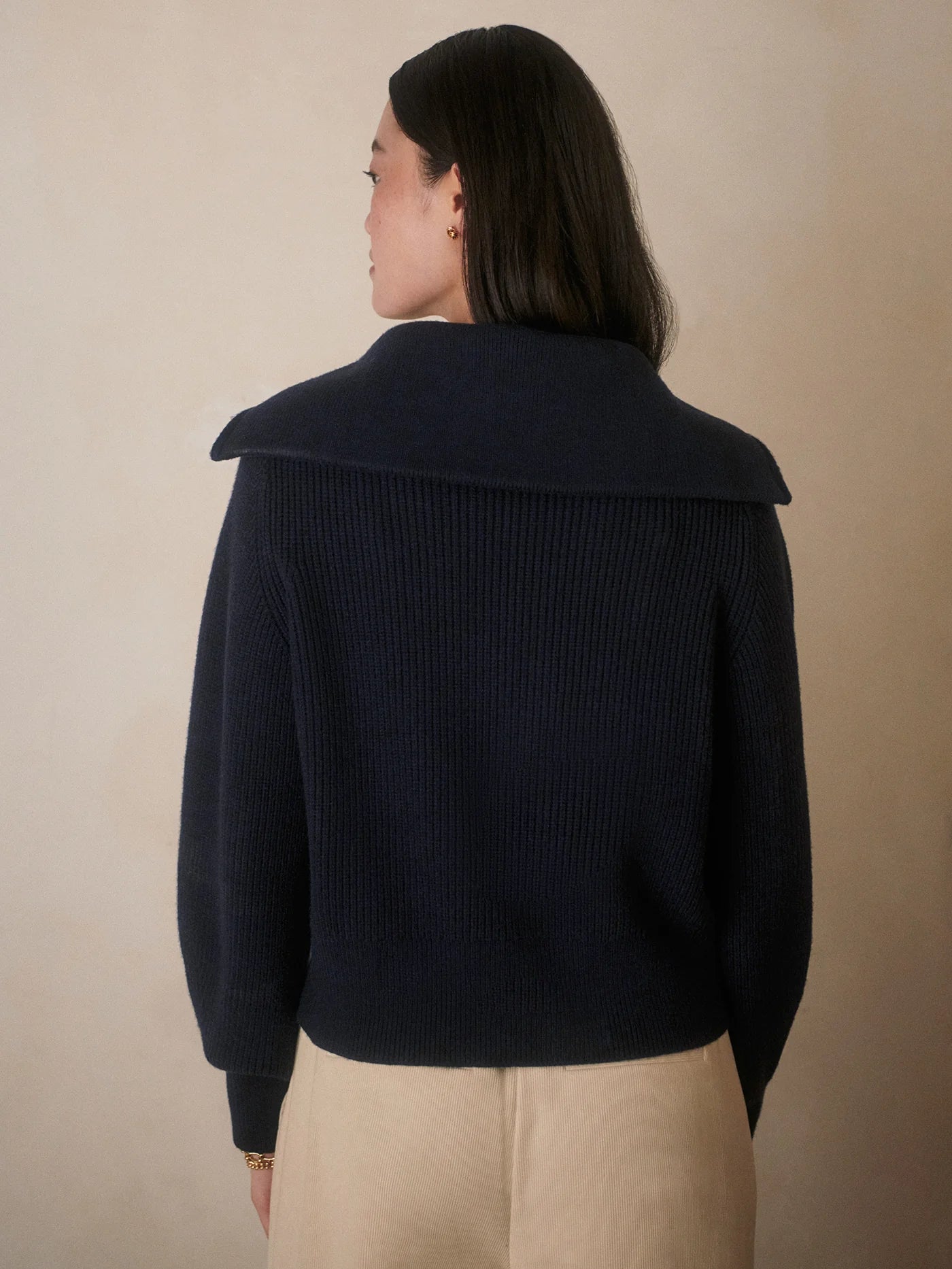 Varley Maura Half Zip Rib Knit Navy