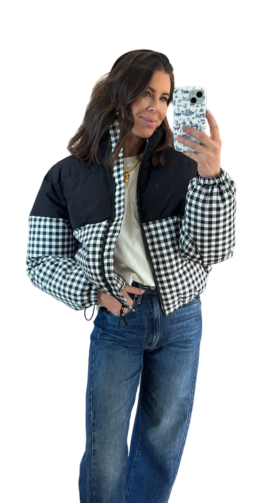 Beach Riot Jojo Puffer Houndstooth