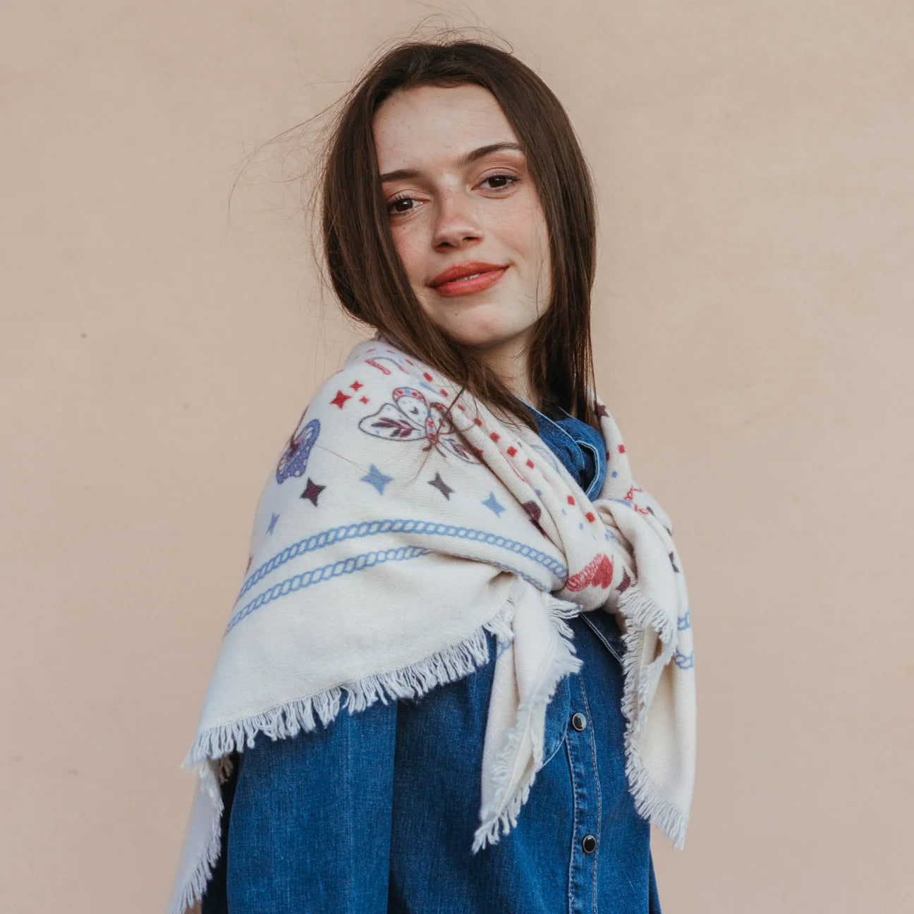 Freya Cosmic Rodeo Cashmere Bandana Sweater Wrap Ivory