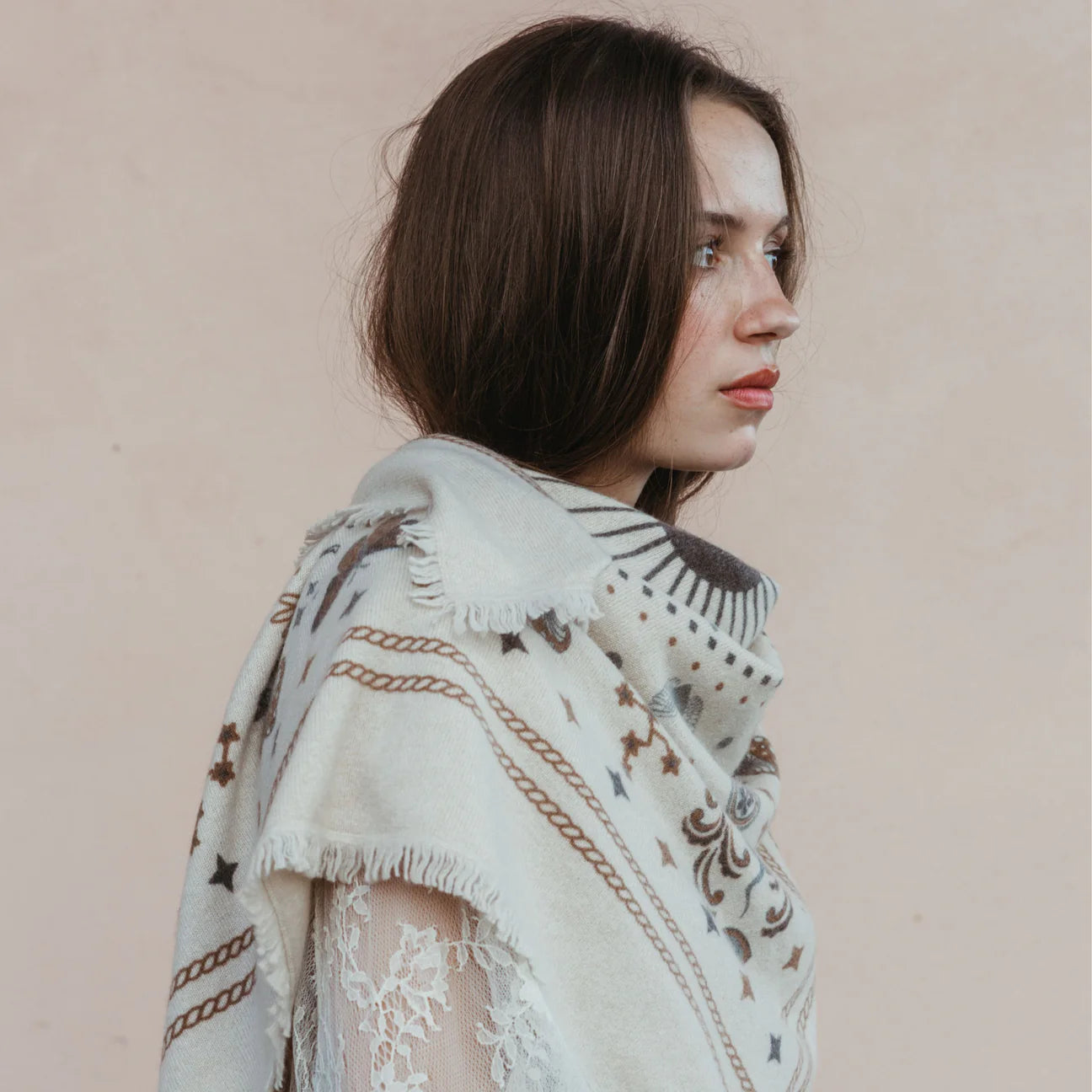 Freya Cosmic Rodeo Cashmere Bandana Sweater Wrap Oat