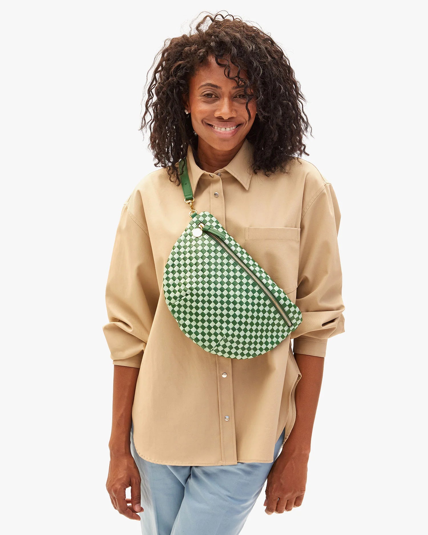Clare V. Grande Fanny Woven Checker - Fern/Mist