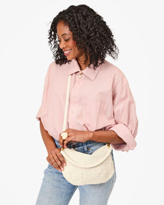Clare V. Petit Moyen Messenger Woven Checker - Cream