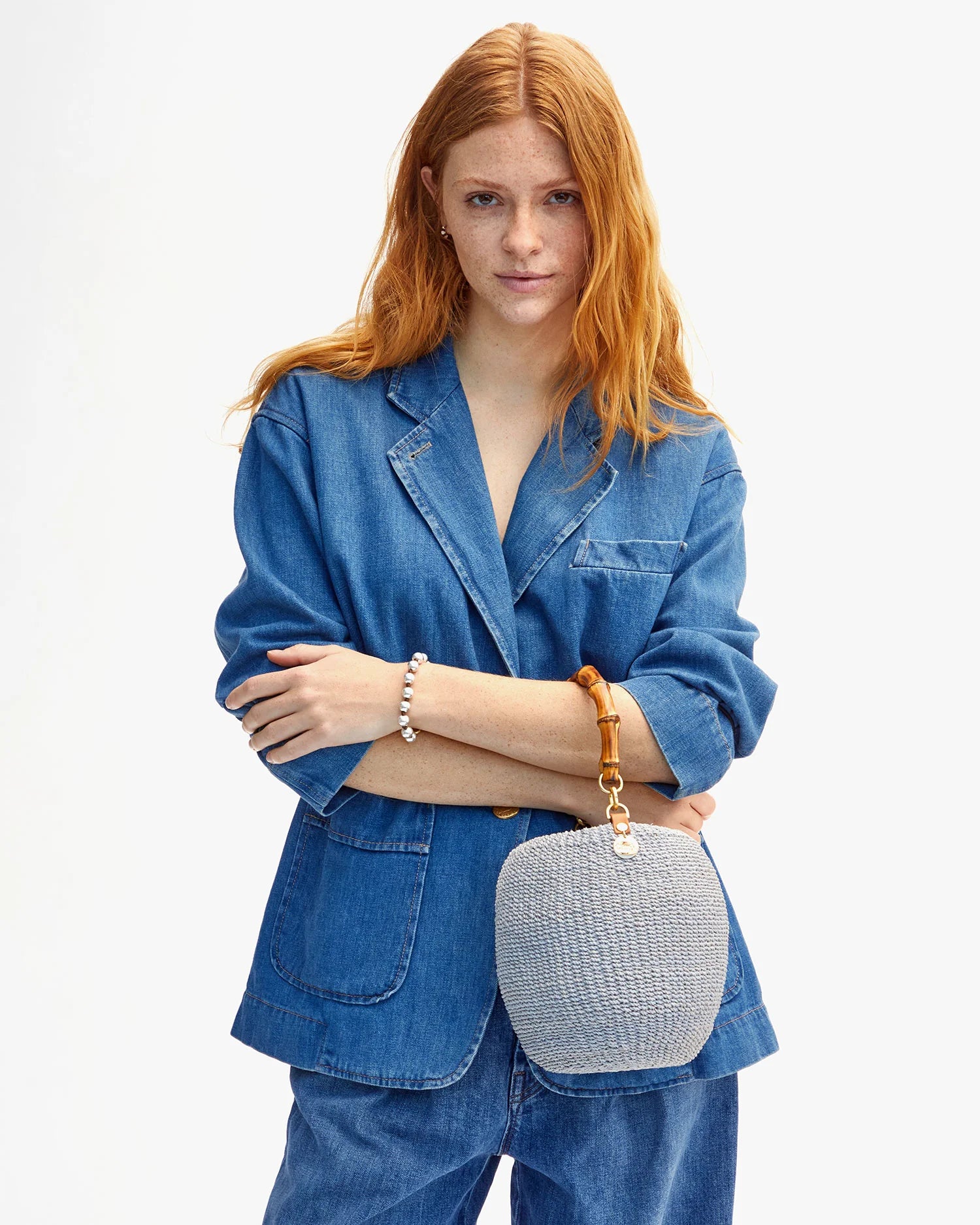 Clare V. Pot de Miel with Bamboo Handle - Powder Blue