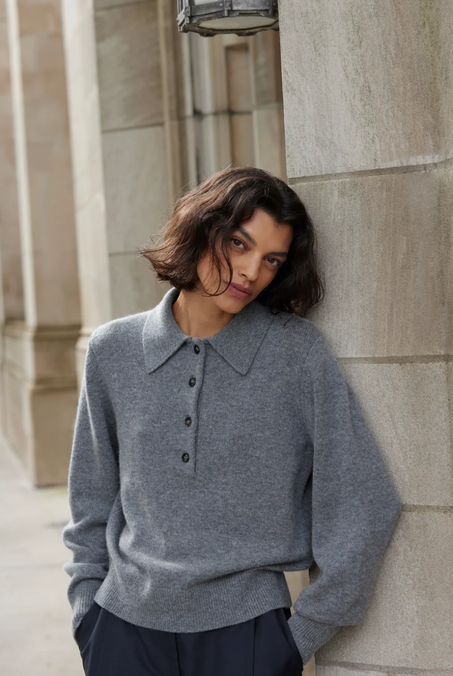 soldout.nyc The Cashmere Polo in Heather Grey
