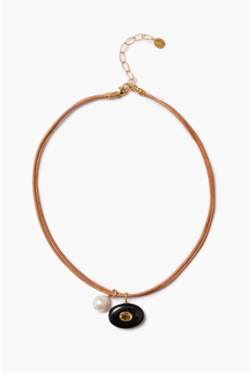 Chan Luu Leather Cord Onyx Necklace