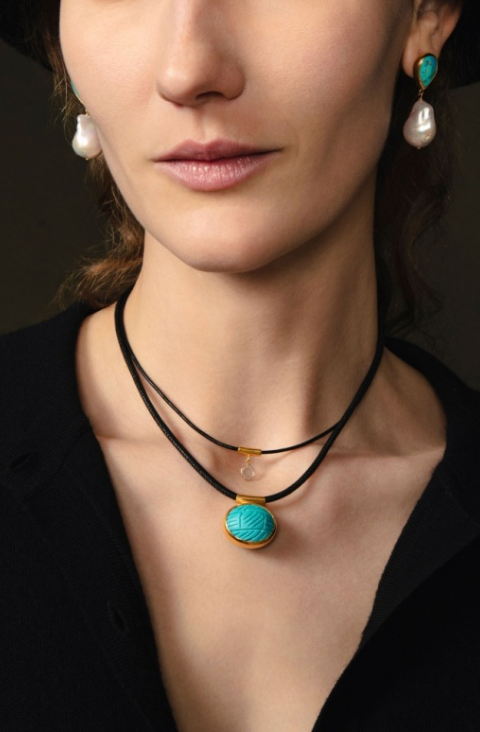 Chan Luu Turquoise Leather Cord Necklace