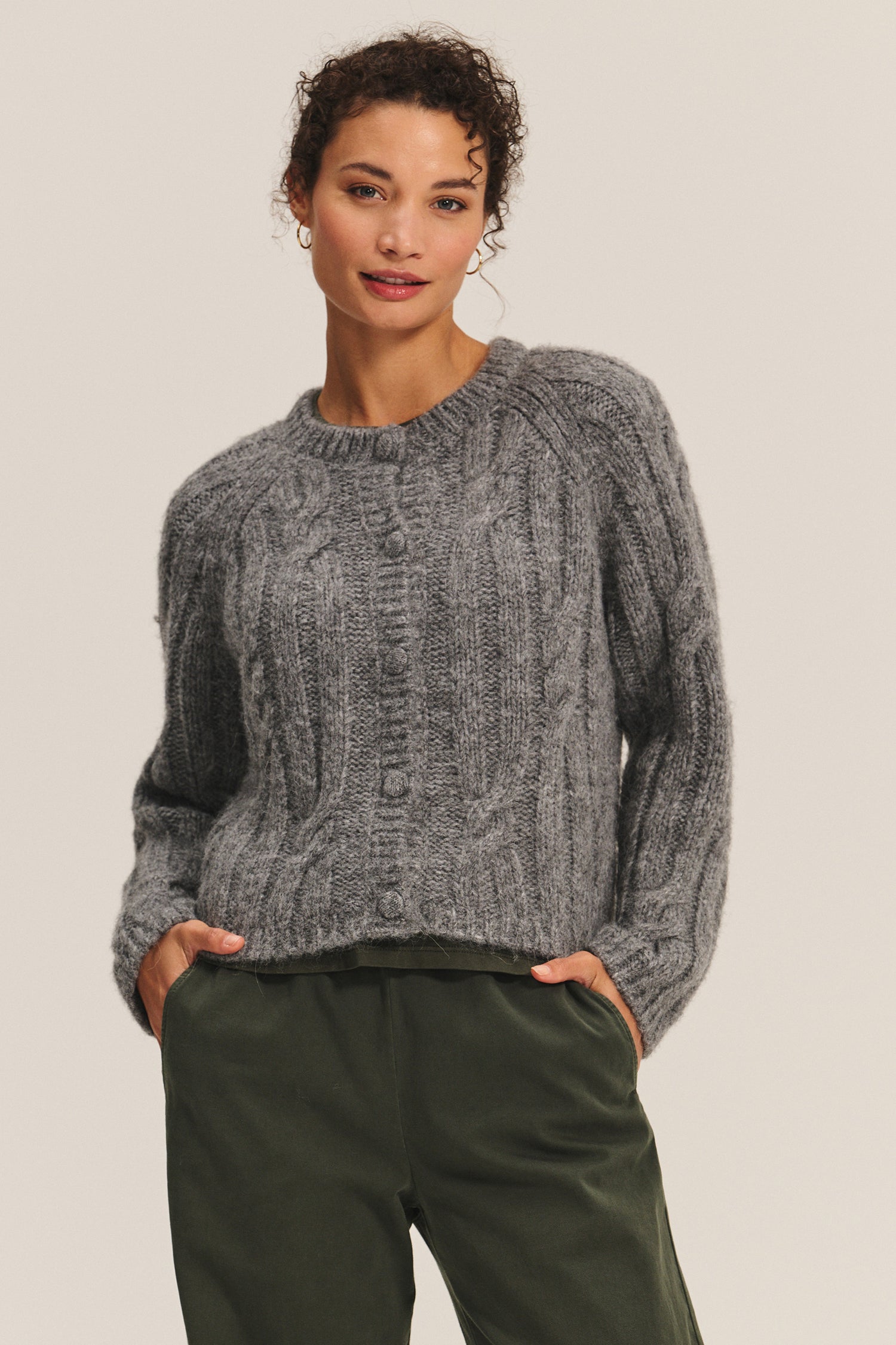 Velvet Allison Cable Cardigan Grey