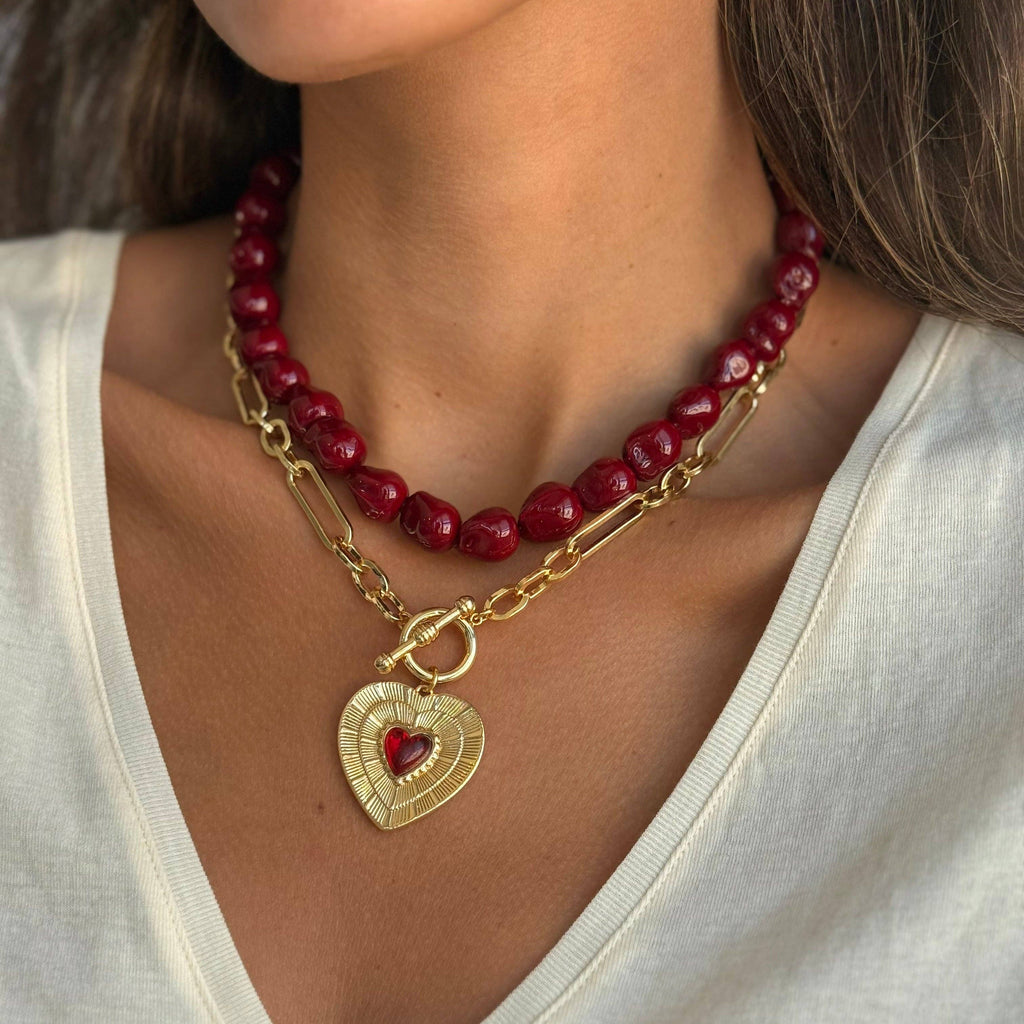 Chunky Burgundy Beaded Necklace