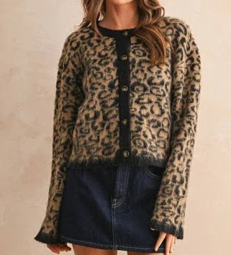 Miou Muse Sweater Cardigan Leopard Print