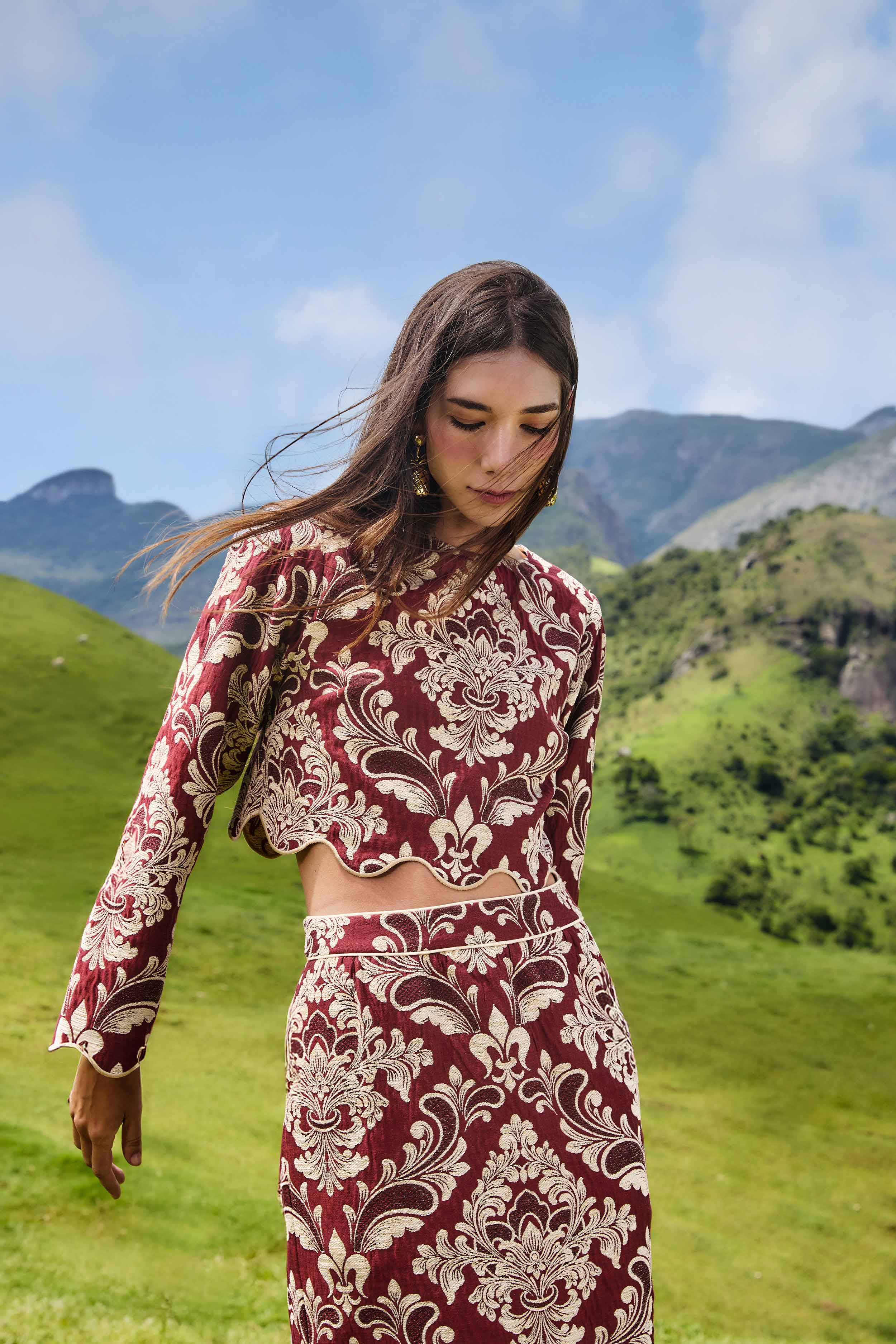 Farm Rio Jacquard Waves Long Sleeve Top