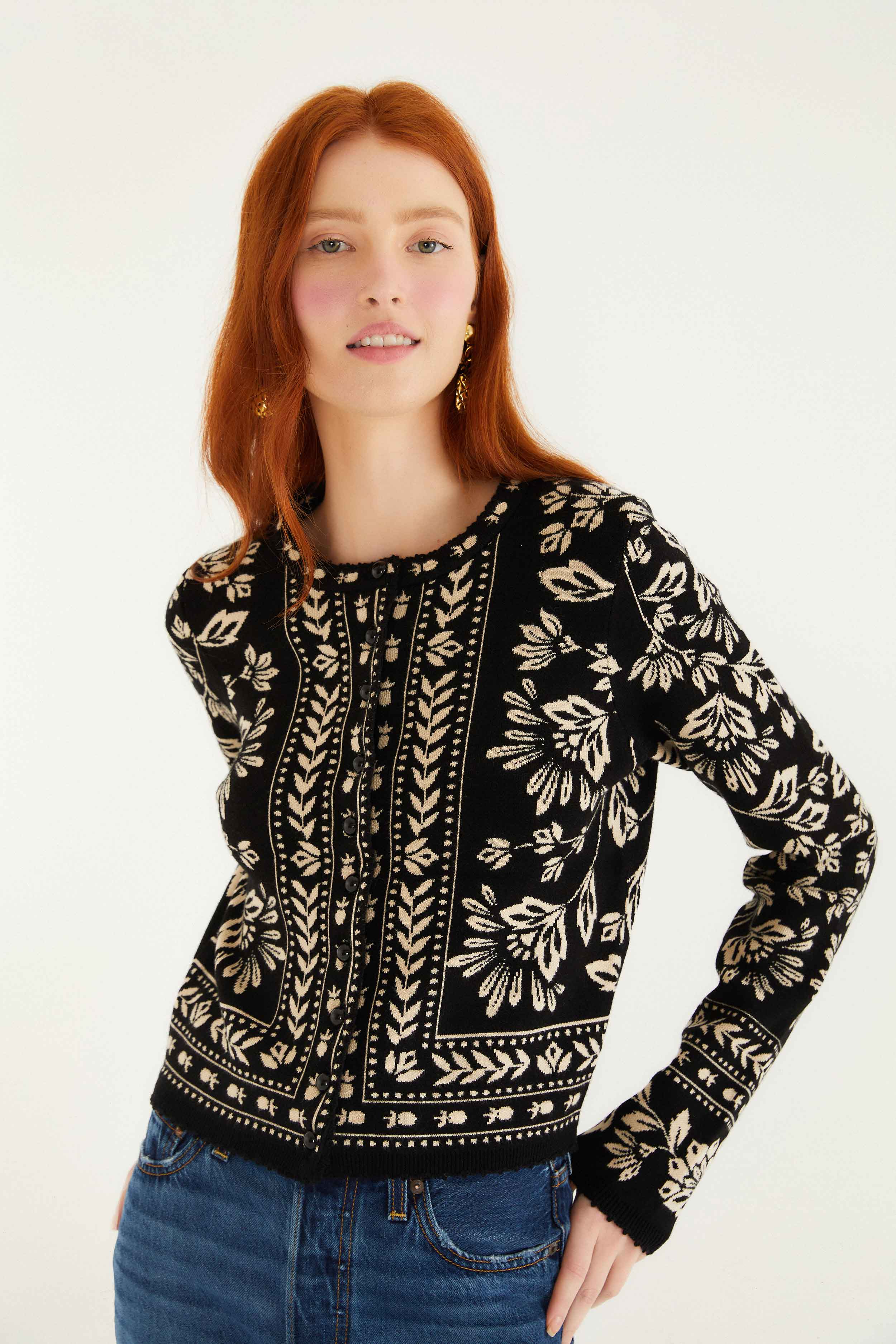 Farm Rio Flower Bloom Buttoned Knit Cardigan