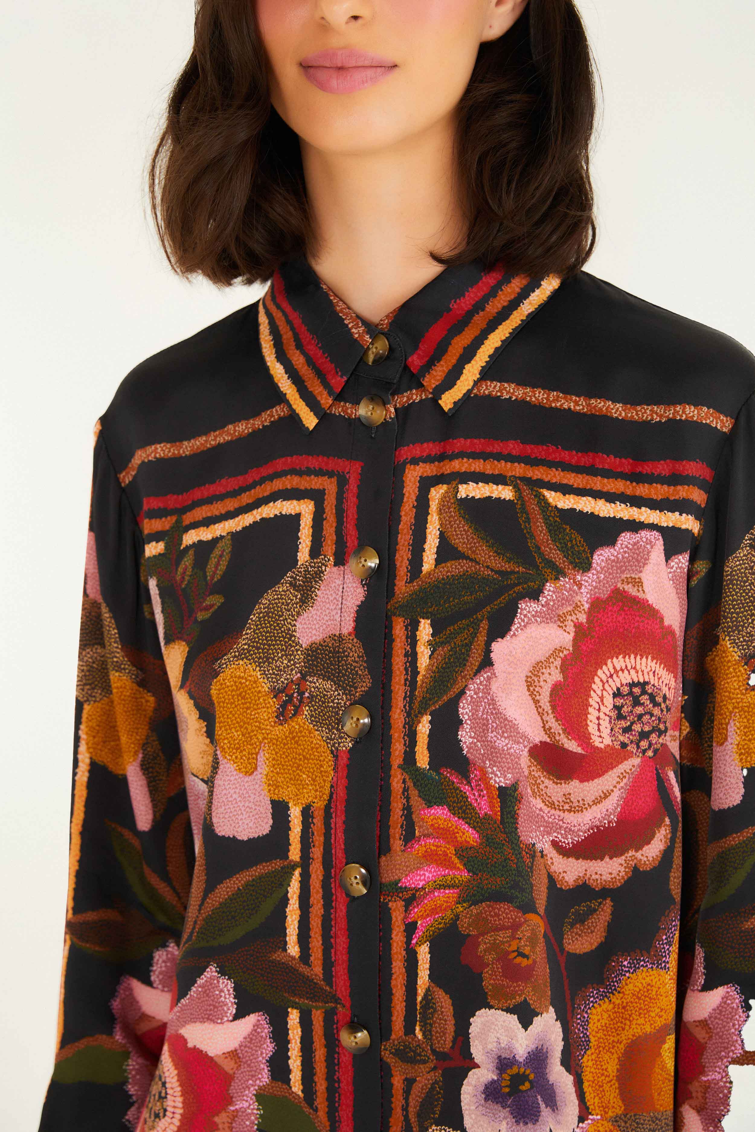 Farm Rio Black Chenille Flowers Blouse