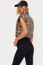 Beach Riot Canyon Puffer Vest in Midnight Houndstooth